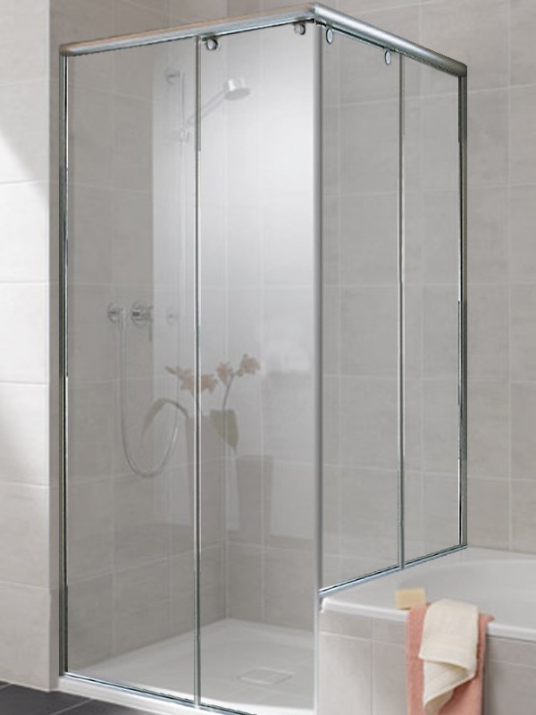 Produktbilder Sprinz Topas Eckeinstieg-Duschkabine mit Gleittür 2-teilig für Badewannenrand