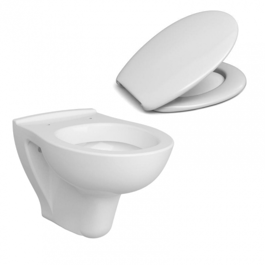 BadDepot Europa Wand-WC Tiefspüler mit WC-Sitz | Weiß | Mit Spülrand