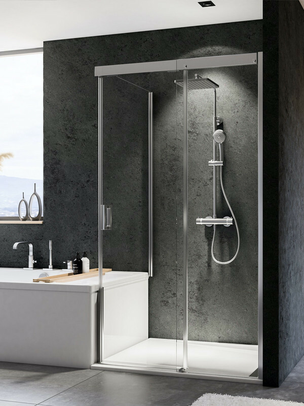 Produktbilder Breuer Panorama Eck-Duschkabine Schiebetür mit Badewannenseitenwand, teilgerahmt