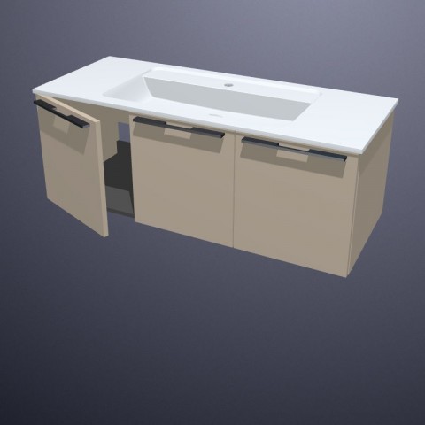 Burgbad Bel Glas-Waschtisch mit Waschtischunterschrank 1220 mm | Tiefe 490 mm | 3 Türen