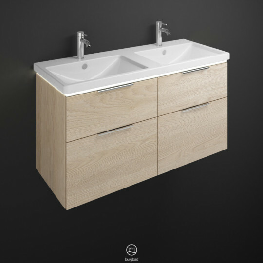 Burgbad Eqio K-Doppelwaschtisch mit Waschtischunterschrank Breite 1230 mm | 4 Auszüge | 2 Becken