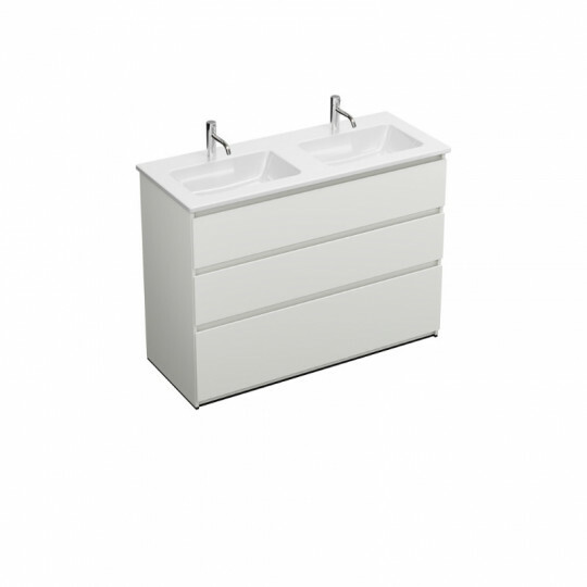 Burgbad LIN20 Keramik-Doppelwaschtisch mit Waschtischunterschrank | 3 Auszüge | 2 Becken