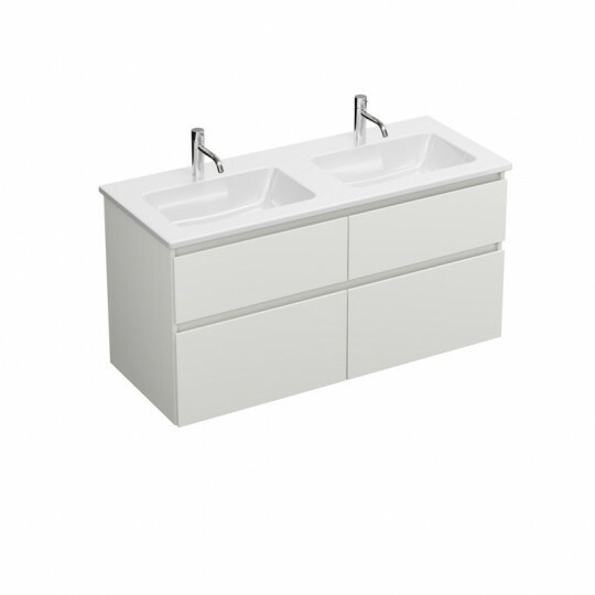 Burgbad LIN20 Keramik-Doppelwaschtisch mit Waschtischunterschrank | 4 Auszüge | 2 Becken