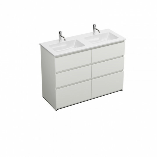Burgbad LIN20 Keramik-Doppelwaschtisch mit Waschtischunterschrank | 6 Auszüge | 2 Becken