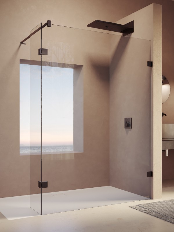 Produktbilder Hüppe SolvaPro rahmenlos Walk-In Duschkabine Seitenwand mit beweglichem Segment