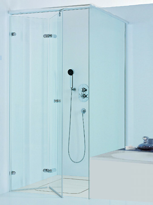 Sprinz Onyx Eck-Duschkabine mit Falttür und Seitenwand für Badewannenrand