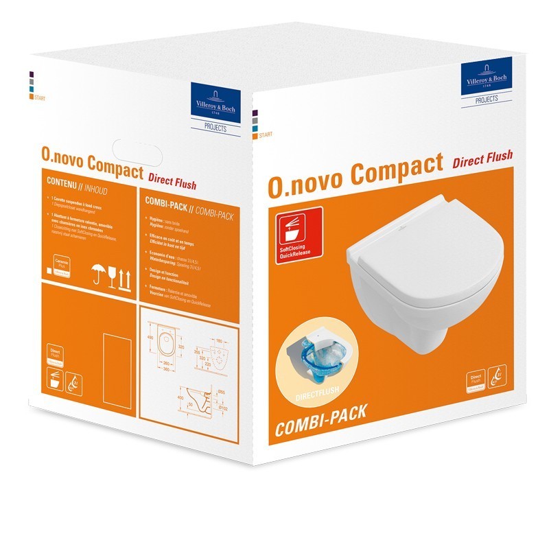 Produktbilder Villeroy & Boch O.novo Wand-WC Compact spülrandlos Combi-Pack