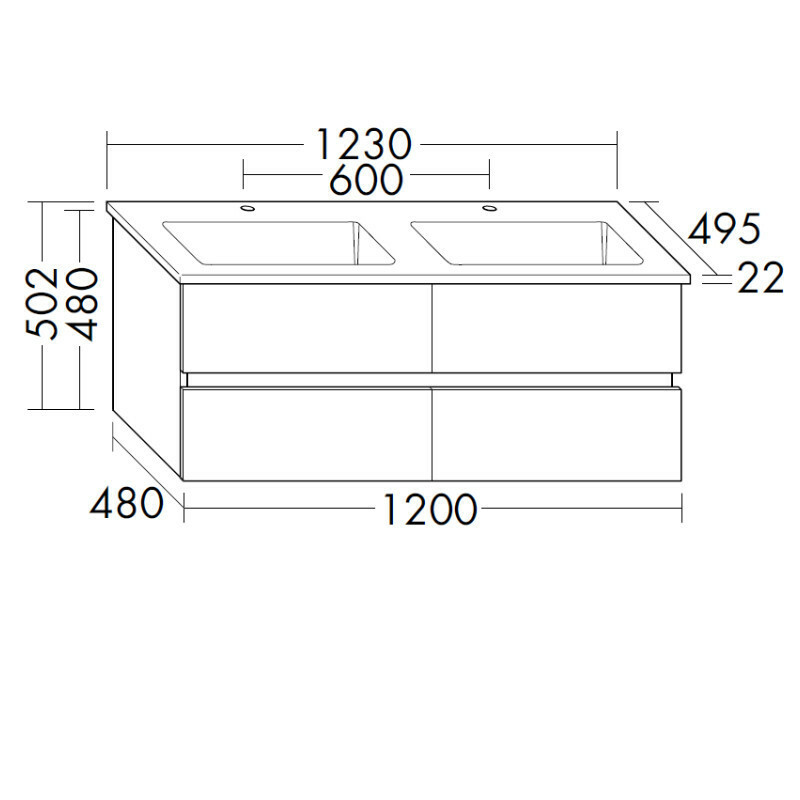 Produktbilder burgbad Bel Doppelwaschtisch mit Waschtischunterschrank 1230 mm | Tiefe 495 mm | 4 Auszüge