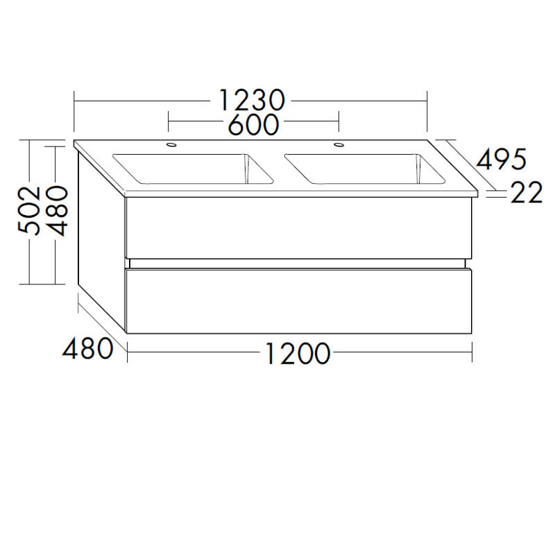 Produktbilder burgbad Bel Keramik-Doppelwaschtisch (2 Mulde) mit Unterschrank 1230 mm | Tiefe 495 mm | 2 Auszüge