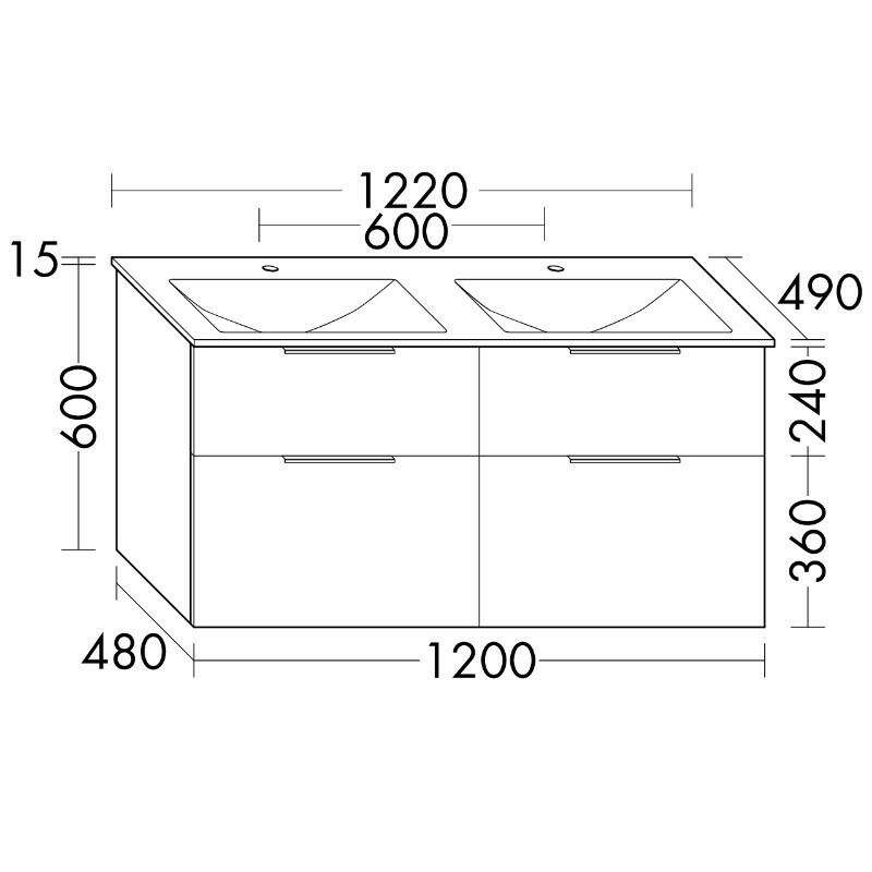 burgbad Eqio Glas-Doppelwaschtisch mit Unterschrank 1220 mm | 4 Auszüge | 2 Becken Bild 7