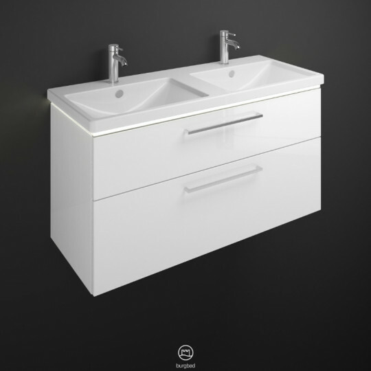 burgbad Eqio K-Doppelwaschtisch mit Waschtischunterschrank Breite 1230 mm | 2 Auszüge | 2 Becken