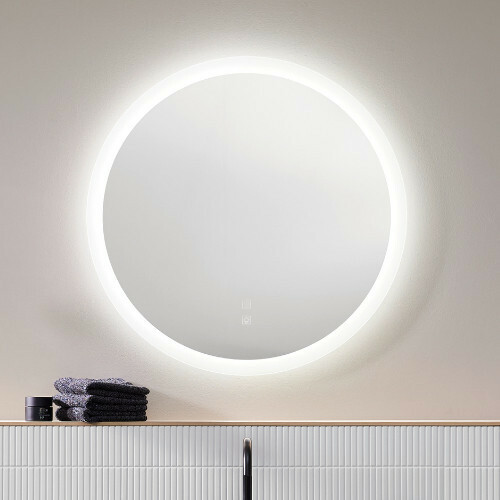 burgbad Eqio Spiegel rund mit umlaufender LED-Bleuchtung, Spiegelheizung