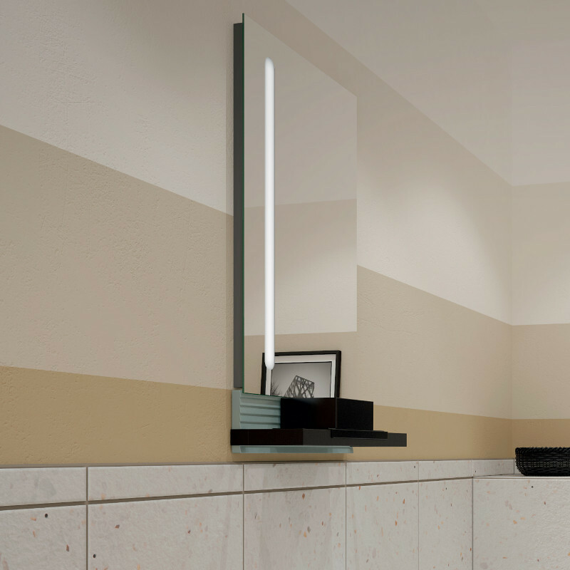 Produktbilder burgbad Fiumo Spiegel mit vertikaler LED-Beleuchtung und Wandpaneel für Gästebad