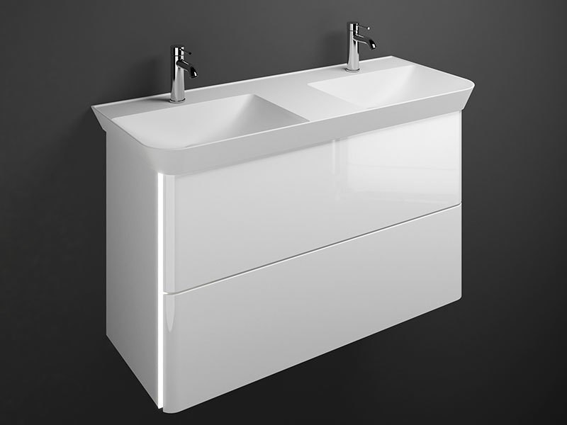 Produktbilder burgbad Iveo Mineralguss-Doppelwaschtisch mit Waschtischunterschrank Breite 1200 mm | 2 Auszüge