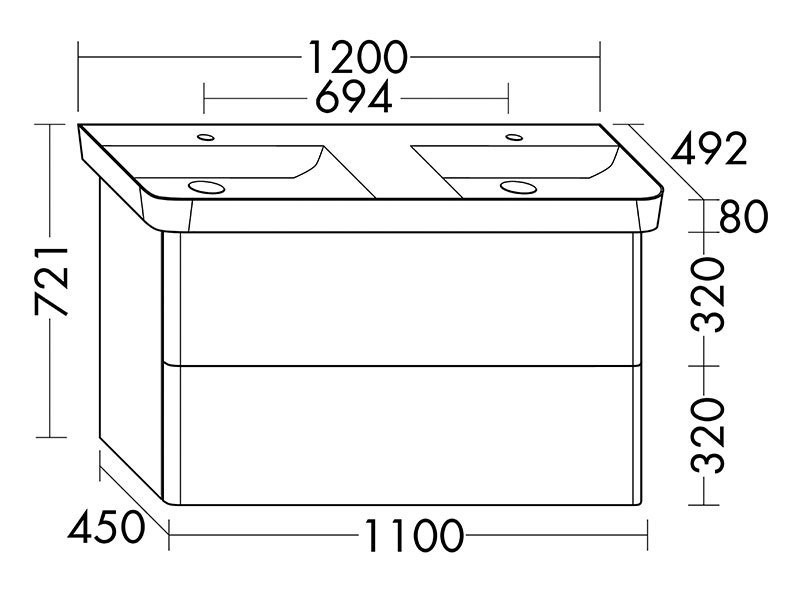 burgbad Iveo Mineralguss-Doppelwaschtisch mit Waschtischunterschrank Breite 1200 mm | 2 Auszüge Bild 4