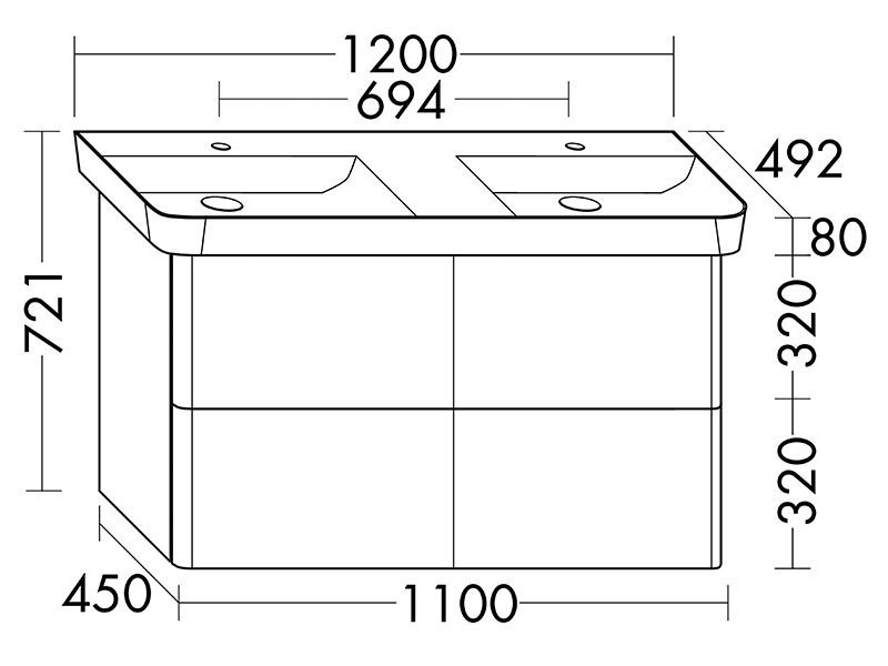 burgbad Iveo Mineralguss-Doppelwaschtisch mit Waschtischunterschrank Breite 1200 mm | 4 Auszüge Bild 4