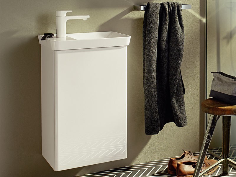 burgbad Iveo Mineralguss-Handwaschbecken mit Waschtischunterschrank Breite 440 mm | 1 Tür Bild 4