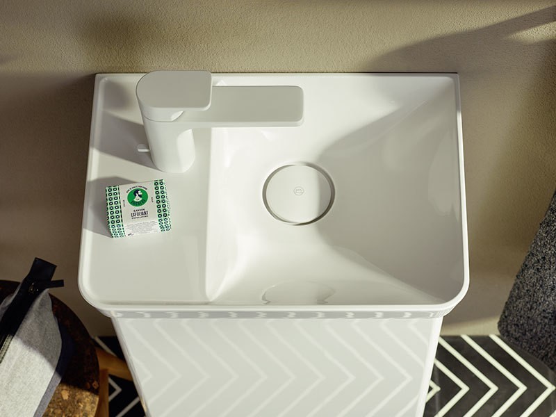 burgbad Iveo Mineralguss-Handwaschbecken mit Waschtischunterschrank Breite 440 mm | 1 Tür Bild 5