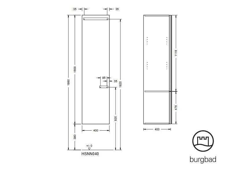 burgbad Lavo 2.0 Hochschrank B 400 mm| 2 Klarglastüren Bild 7