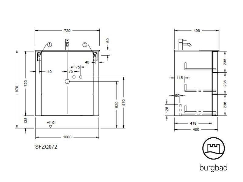 burgbad Lavo 2.0 Waschtisch inkl. Waschtischunterschrank 720 mm | 3 Auszüge Bild 3