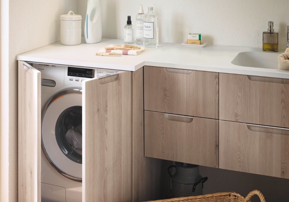 Burgbad Sys30 Waschmaschinenschrank mit Waschtischunterschrank u. Unterschrank SYS m5 und G2