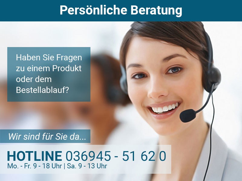 Service-Hotline: 03694551620, Mo. - Fr. 9 - 18 Uhr, Sa. 9 - 13 Uhr