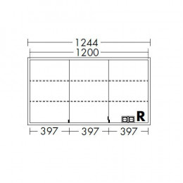 Breite 1200 mm Rahmen 1244 mm<br />3 Türen / Türanschlag L/L/R
